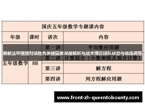最新法甲强强对话胜负关键因素深度解析与战术博弈球队状态与临场调整